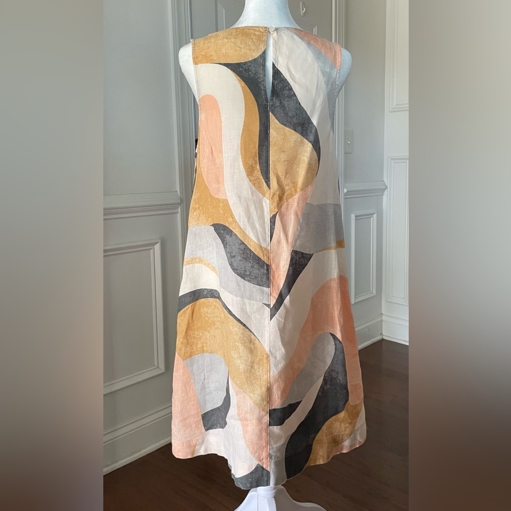 Rachel Zoe Women’s 100% Linen Summer Shift Dress Size Large Peach/Gray Abstract - Picture 3 of 4